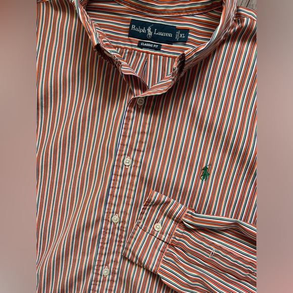 Ralph Lauren‎ orange striped classic button down shirt size XL - Picture 1 of 11